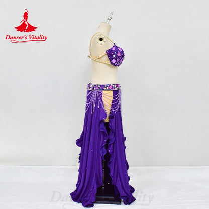 BellyDance Costume Customized Luxury Diamond Bra+Sexy Split Long Skirt 2pcs Adult Children Oriental Dance Competition Clothing