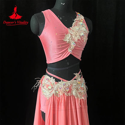 Belly Dance Performance Costume for Women Customsized Sleeveless Top+chiffon Long Skirt 2pcs Adult Children Belly Dancing Outfit