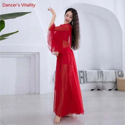 Belly Dance Costume Set Loudspeaker Sleeves+sexy Split Chiffon Skirt 2pcs Customzied Adult Child Oriental Dance Wear 6XL