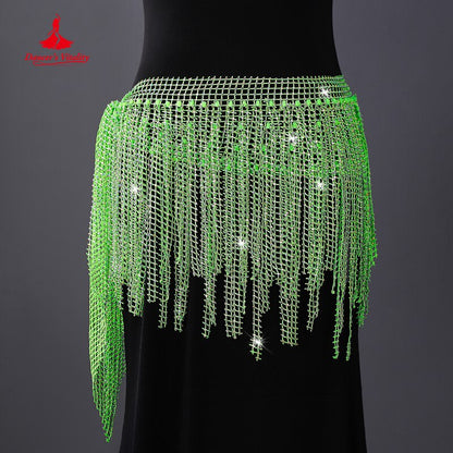 Belly Dance Dream Star River Diamond Tassel Hip Scarf Dynamic Fishing Net Hot Drill Versatile Waist Chain Bellydance Hip Scarf