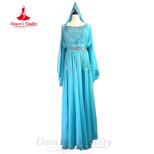 Belly Dancing Performance Clothing Customized Light Luxury Chiffon Robe+vest+headscarf 3pcs Adult Children Oriental Dance Outfit