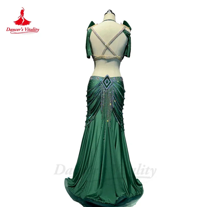 Belly Dance Performance Costume Suit for Women Spandex AB Stones Professional Clothing Custom Adult Child Belly Dance Outfit