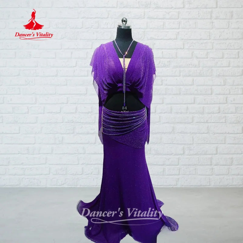 BellyDance Suit Women Customized Sexy V-neck Top+FishTail Long Skirt 2pcs Oriental Dance Competition Clothing Dance's Vitality