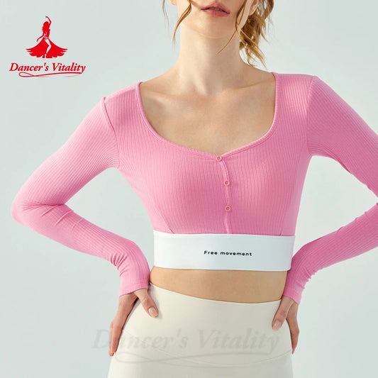 Yoga Costume Top for Women Long Sleeved Adult's Semi Fixed Cup Short Slim Fit  Running and Aerobics Fitness Clothing Tops