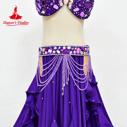 BellyDance Costume Customized Luxury Diamond Bra+Sexy Split Long Skirt 2pcs Adult Children Oriental Dance Competition Clothing