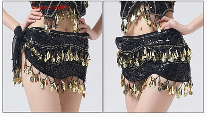 New Arrival Accessories For Dancewear With Sequins And Fringe, Elastic Mesh Ruffles, Women's Belts For Belly Dance, Scarf