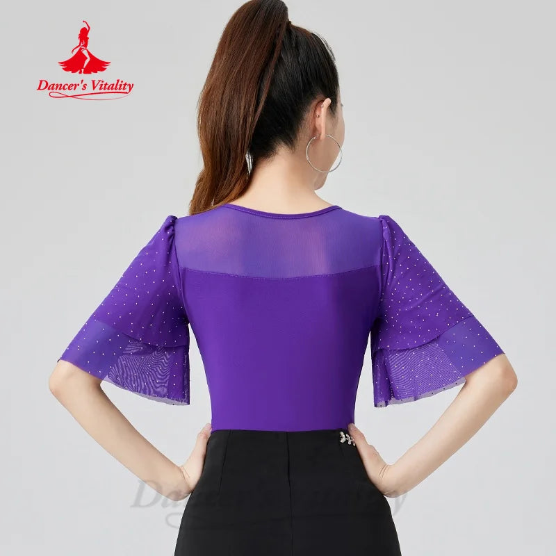 Latin Dancing Clothing Customization Comfortable Slimming Flared Sleeve Top Tango ChaCha Samba Professional Practice Outfit