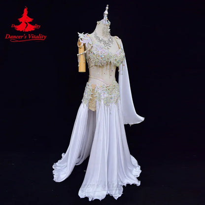 Belly Dance Suit Women Customization Luxury AB Stones Bra+senior Rhinestone Split Long Skirt 2pcs Oriental Performance Clothing