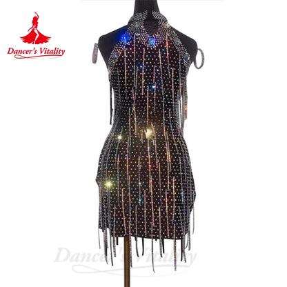 Latin Dance Dress for Women Senior Spandex AB Stones Rumba Chacha Tango Competiton Costume Skirt Adult Child Latin Wear Outfit