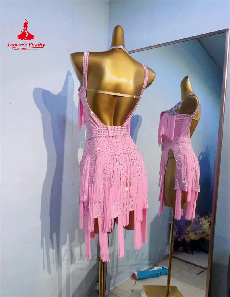 Latin Dance Practice Clothes for Women Customsized Rumba Chacha Tango Performance Tassel Dress Adult Child Latin Fringe Dresses