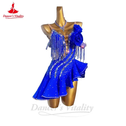 Latin Dance Professional Dress for Women Custom Senor AB Stones Rumba Chacha Performance Skirt Adult Child Latin Dancing Wear