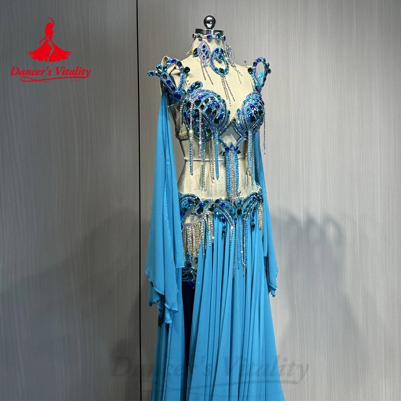 Belly Dance Costume Women's AB Stones Bra+split Chiffon Long Skirt 2pcs for Women Customzied Oriental Belly Dancing Wear Suit