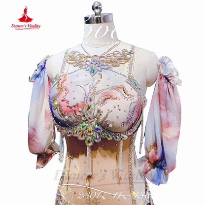 Belly Dancing Performance Costume Customsized Adult Children Bra+sleeves+long Skirt 2pcs for Women Belly Dancwear Outfit