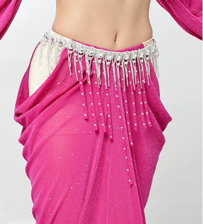 Belly Dance Performance Suit for Women Oriental Sleeveless Top+gloves+skirt 4pcs Girl's Belly Dancing Professional Clothing Set