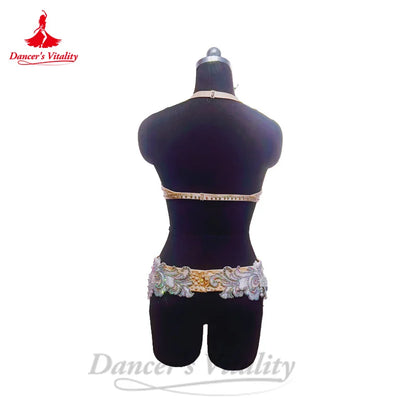 Bellydance Costume Set for Women Senior AB Stones Bra Top+belt 2pcs Customsized Adult Child Oriental Belly Dancing Bra Set