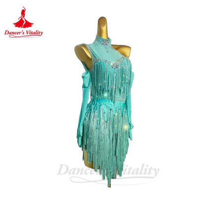 Latin Dance Dress for Women Spandex Senior AB Stones Rumba Chacha Tango Performance Competiton Clothing Latin Tassel Dresses