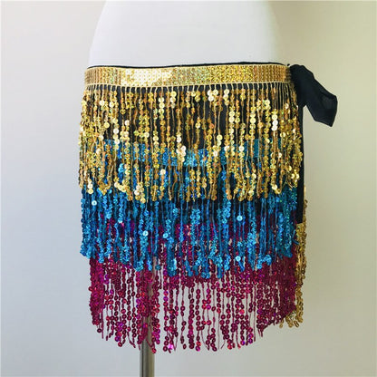 15 colors Belly Dancing Women's Clothing Belt Accessories Belts 4 Straps Rows of Belly Dance Hip Scarf Sequin Belt Rectangle