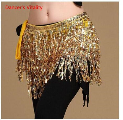 15 colors Belly Dancing Women's Clothing Belt Accessories Belts 4 Straps Rows of Belly Dance Hip Scarf Sequin Belt Rectangle