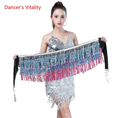 15 colors Belly Dancing Women's Clothing Belt Accessories Belts 4 Straps Rows of Belly Dance Hip Scarf Sequin Belt Rectangle