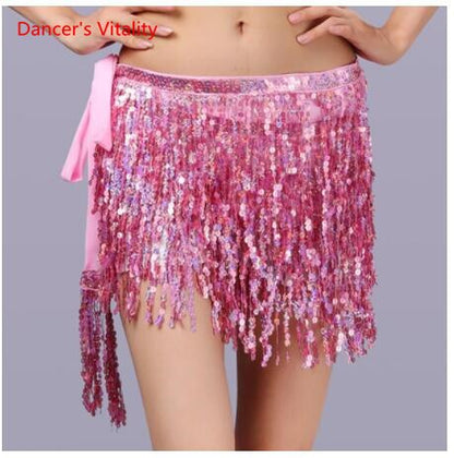 15 colors Belly Dancing Women's Clothing Belt Accessories Belts 4 Straps Rows of Belly Dance Hip Scarf Sequin Belt Rectangle