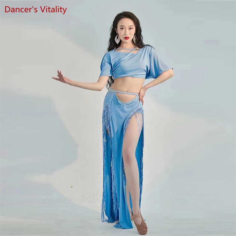 Belly Dance Professional Costumes Set Female Shining Performance Clothing Short Sleeves Top+long Skirt 2pcs Oriental Dance Wear