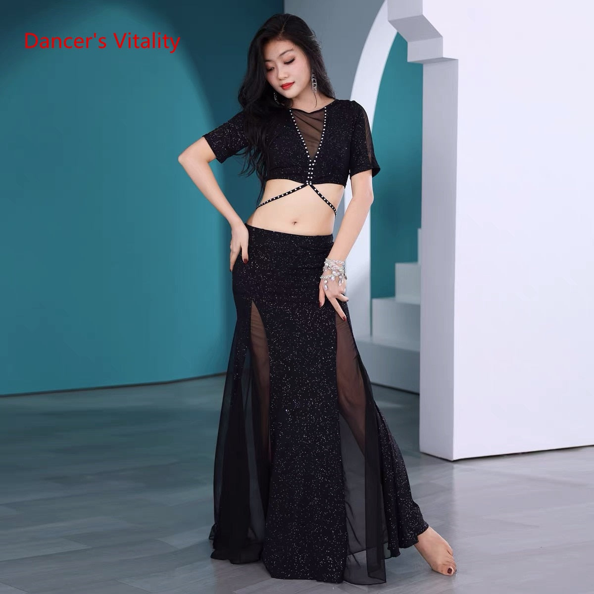 Women Proffesional Bellydance Costume Sexy Short Sleeves Top Long Skirt Exotic Dancewear Suit Girls Oriental Dance Outfit Cloth