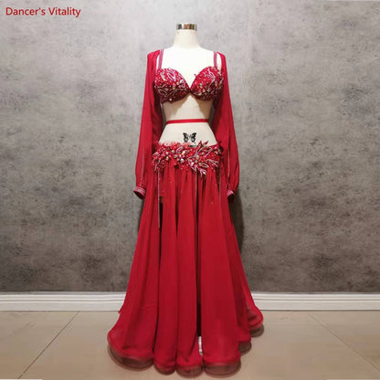 Belly Dance Suit Diamond-Studded Bra Split Big Swing Skirt Performance Clothes Set Female Adult High-End Competition Clothing