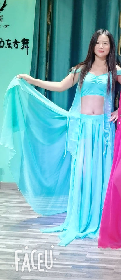 Bellydance Costume Luxory Women Belly Dance Chiffon Sleevless Top+long Skirt 2pcs Cusomzied Adult Children Oriental Outfit Wear