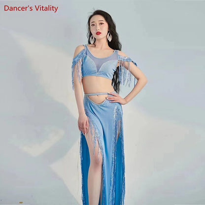 Belly Dance Professional Costumes Set Female Shining Performance Clothing Short Sleeves Top+long Skirt 2pcs Oriental Dance Wear