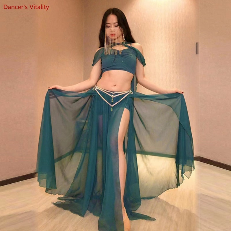 Bellydance Costume Luxory Women Belly Dance Chiffon Sleevless Top+long Skirt 2pcs Cusomzied Adult Children Oriental Outfit Wear