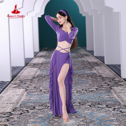 Belly Dance Clothes Suit for Women Winter Half Sleeves Top+skirt 2pcs Oriental Training Suit Female Bellydancing Wear Outfit