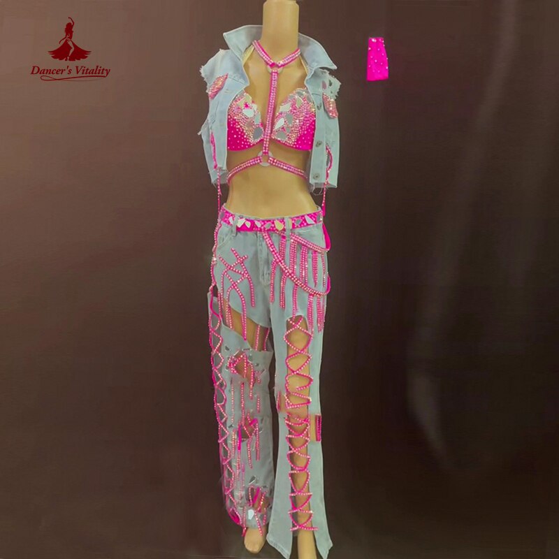 women's light pink arabian dance dress Aislor Women's Arabian Princess Belly Dance Costume Gem Decor Shiny Tulle Overlay Jumpsuit for Party Hot Pink 4XL, Red