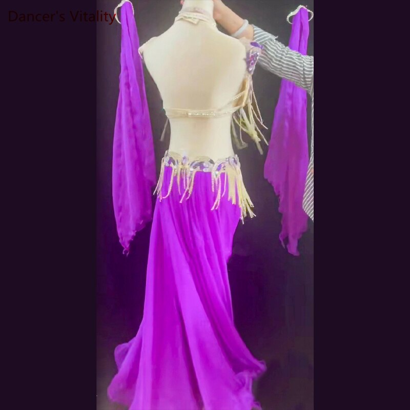 Belly Dance Performance Costumes Set Stones Bra+belt+skirt+arms+necklace 5pcs Oriental Dance Clothing Belly Dancing Outfit Wear