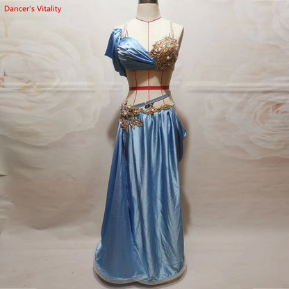 Belly Dance Suit Diamond-Studded Sling Bra Split Big Swing Skirt Performance Clothes Set Oriental Dancing Competition Clothing