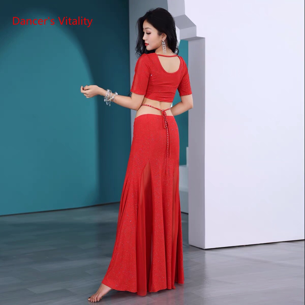 Women Proffesional Bellydance Costume Sexy Short Sleeves Top Long Skirt Exotic Dancewear Suit Girls Oriental Dance Outfit Cloth