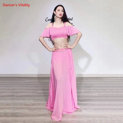 Belly Dance Suit Sling Top Off Shoulder Sleeves Split Skirt Practice Clothes Aldult Oriental Women Dancing Performance Clothing