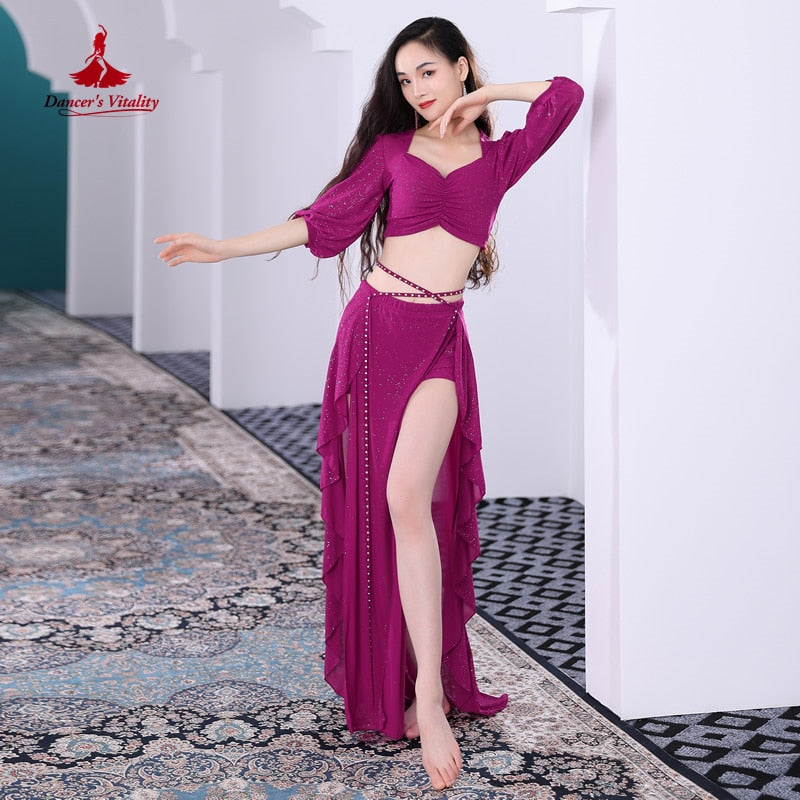 Belly Dance Clothes Suit for Women Winter Half Sleeves Top+skirt 2pcs Oriental Training Suit Female Bellydancing Wear Outfit