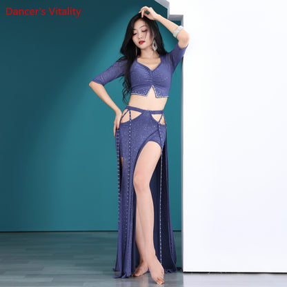 Belly Dance Costume Suit for Women Half Sleeves Top+split Long Skirt 2pcs Girls Oriental Belly Dancer Clothing Stage Wear Outfit